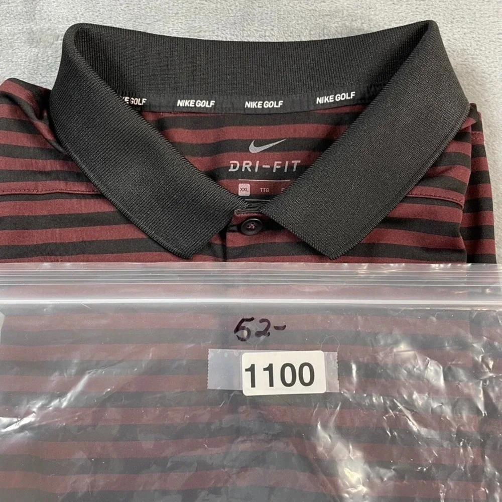 Nike Golf Shirt Men's Sz 2XL Black Rust Striped Dri-Fit Performance Polo Tagless